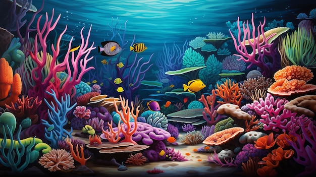 beautiful underwater scene with coral reef and sea creatures