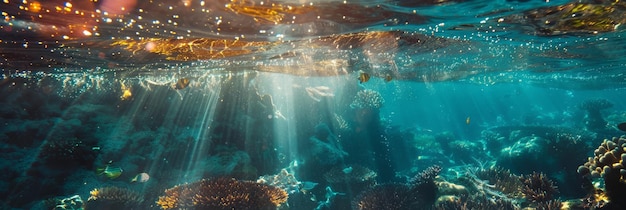 Photo a beautiful underwater scene with sunlight shining on the rocks by ai generated image