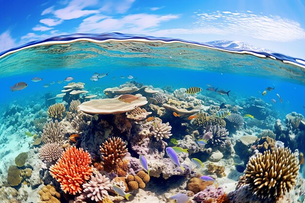 写真 美しい水中風景 様々な種類の魚やサンゴ礁