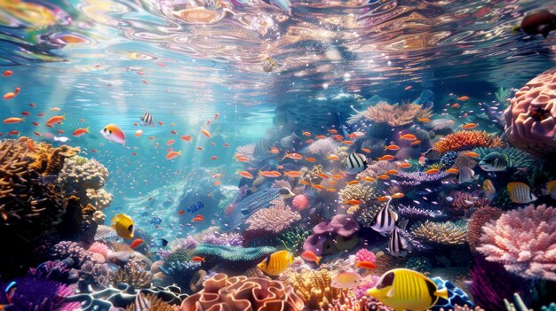 Beautiful underwater world with corals and colorful tropical fish