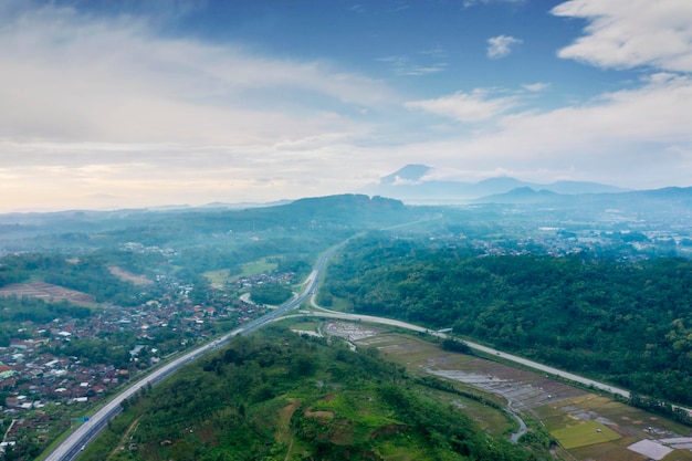 Beautiful Ungaran toll road at misty morning