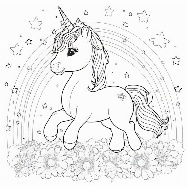 Photo beautiful unicorn coloring page