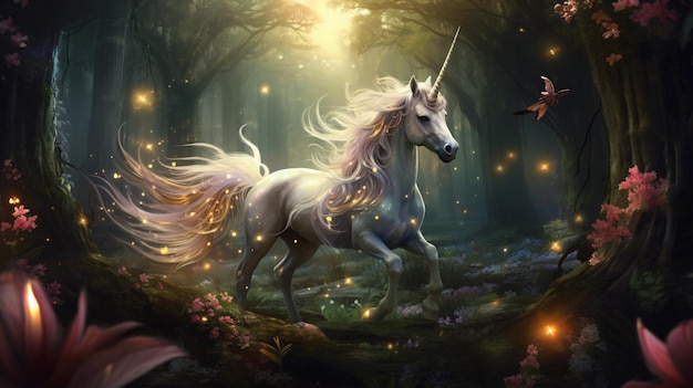 Premium AI Image | Beautiful unicorn in a magical forest