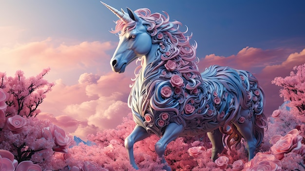 Photo beautiful unicorn in pink and blue colours