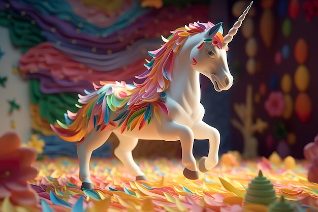 Beautiful unicorn with light colors AI Generative