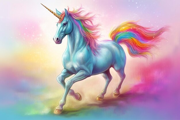 Beautiful unicorn with light colors ai generative