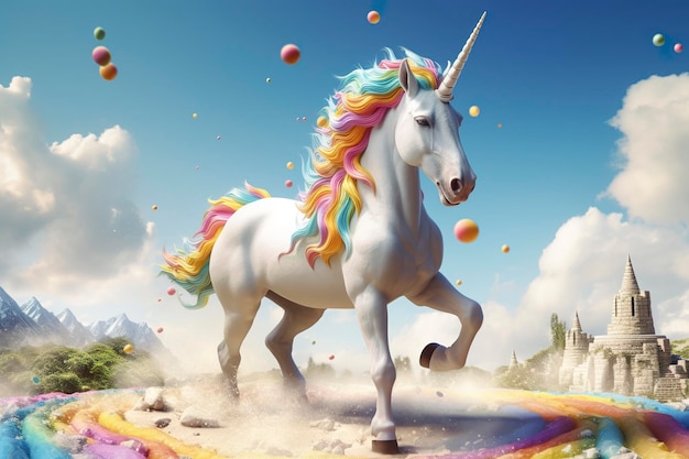 Foto bellissimo unicorno con colori chiari ai generativo