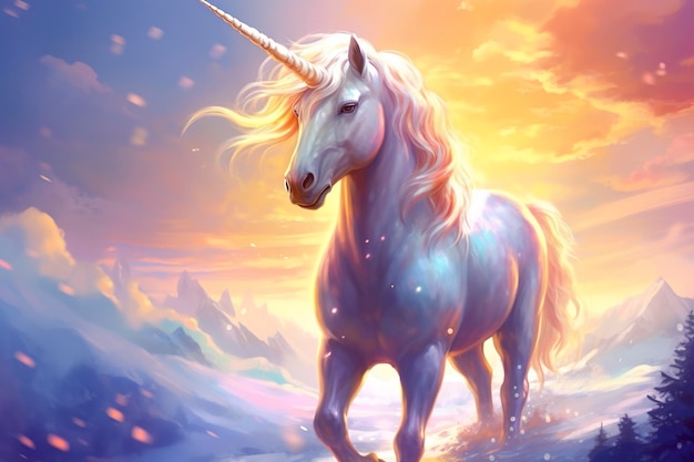 Beautiful unicorn with light colors AI Generative