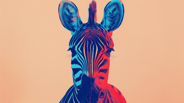 Photo a beautiful and unique illustration of a zebra with vibrant colors the zebra is facing the viewer with a calm and serene expression