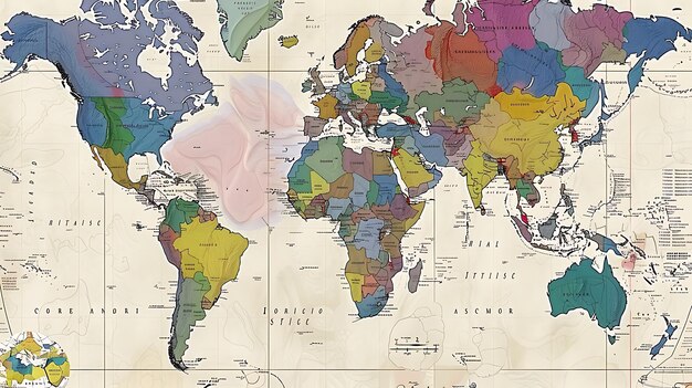 美しくてユニークな世界地図で色と細かいデザインが特徴です