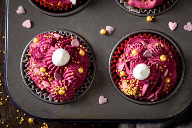 Beautiful and unique red cupcakes for fat thursday with cream