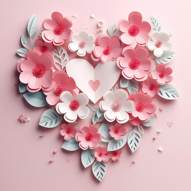 Photo beautiful valentines day background with red love heart paper cut flowers design gen ai