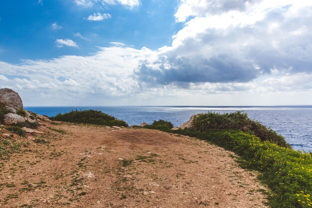 Beautiful valley by the sea Trail leading along the coast Seascape in Cyprus Ayia Napa