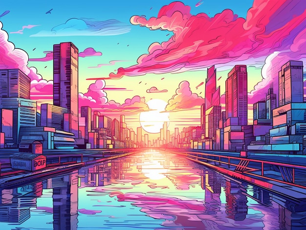 Photo beautiful vaporwave city landscape