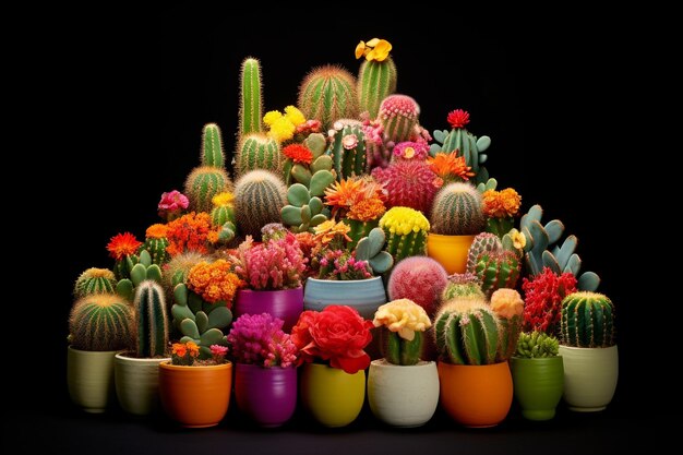 Beautiful variety of cactus arranged in a pot