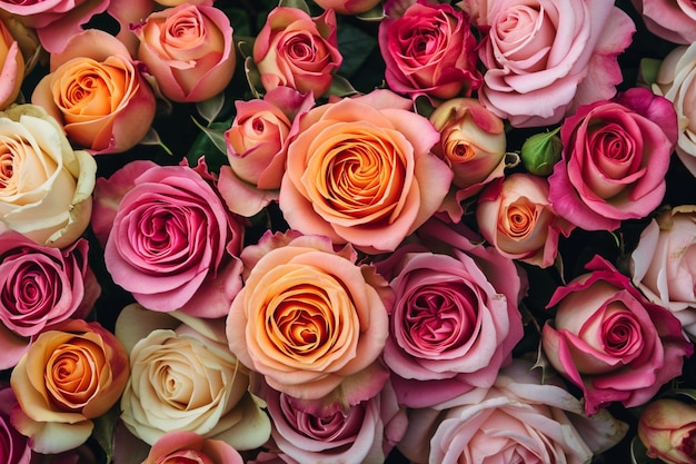 Beautiful variety of roses top view