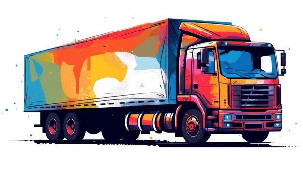 Beautiful Vector Art Line Of A Truck Side View On A Plateau