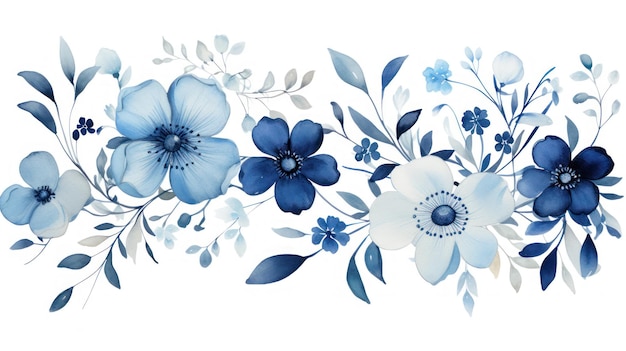 Beautiful vector card with watercolor blue anemone flowers Generative AI