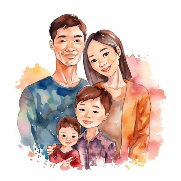 A beautiful vector depiction of an Asian family cherishing their time together