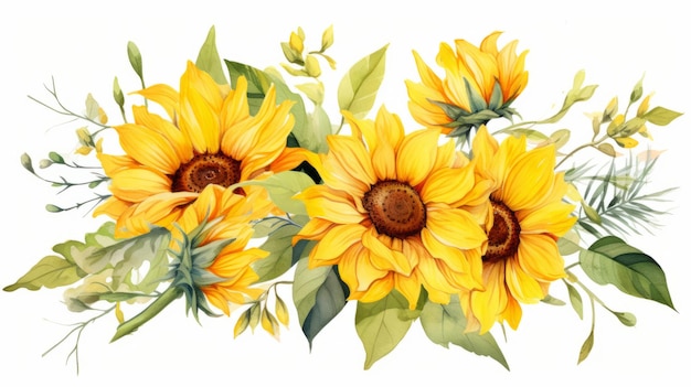 Beautiful vector image with nice watercolor sunflowers bouquet Generative AI