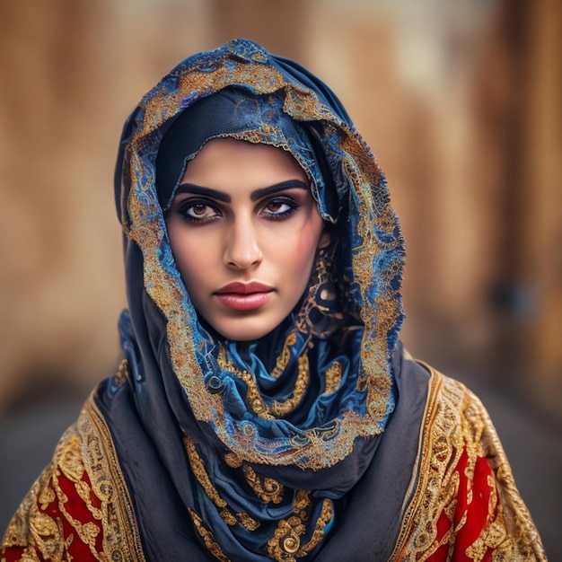 베일을 쓴 아름다운 아랍 소녀