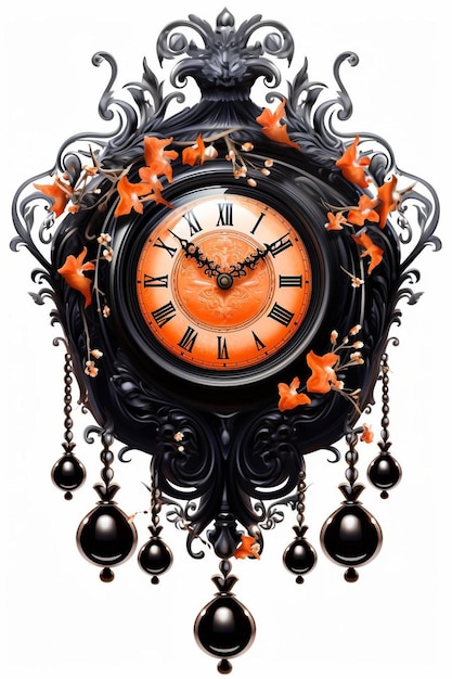 Photo beautiful and very cute gothic style decorated clock with baubles on a white background beautiful