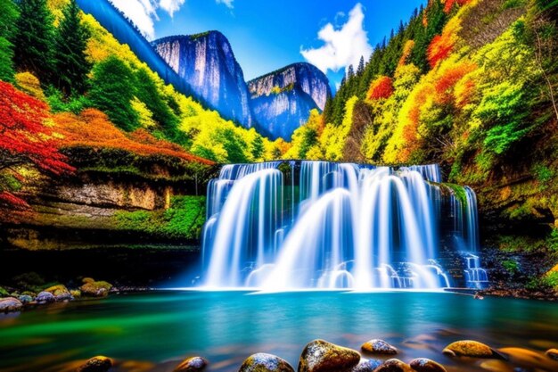 beautiful vibrant big waterfall landscape