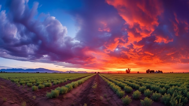 Foto un bellissimo cielo nuvoloso vibrante di un tramonto nella campagna dell'idaho