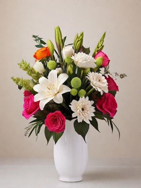 Beautiful and vibrant flowers bouquet with modern vase