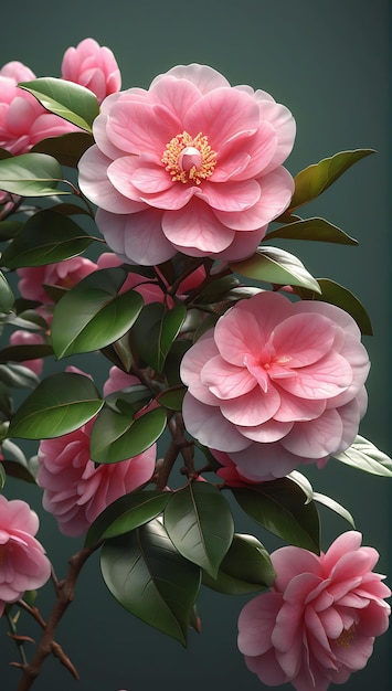 카멜리아 자포니카 (Camellia japonica) 의 아름답고 활기차고 현실적인 세부 사항과 날카로운 초점 부드럽고 꿈 같은