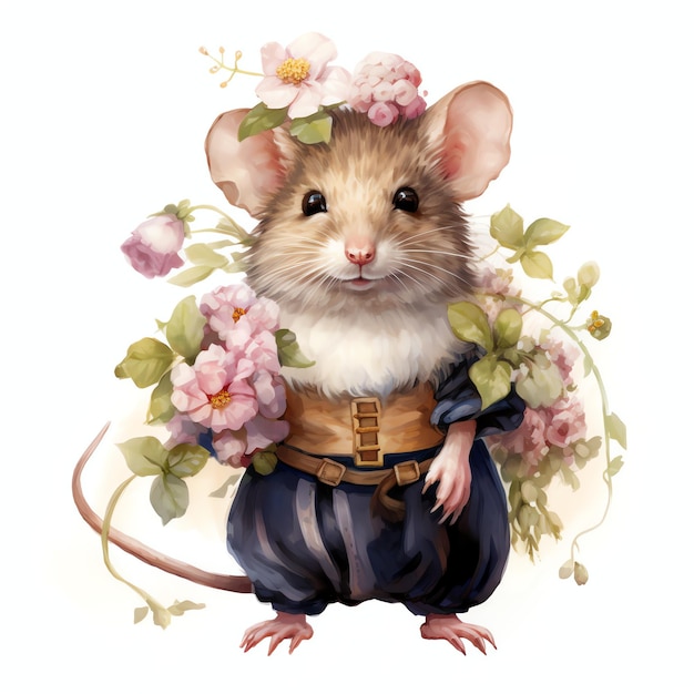 Beautiful victorian mouse watercolor fantasy world clipart illustration