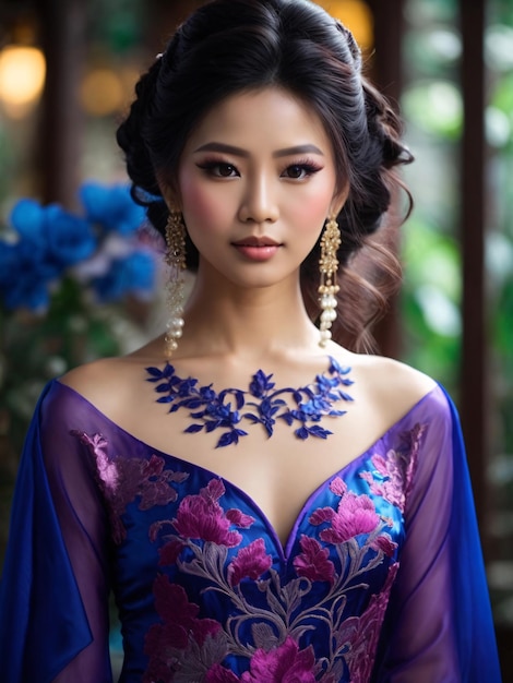 Beautiful Vietnamese Girl in Purple Ao Dai