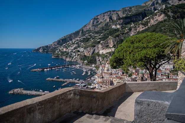 Beautiful view of the amalfi coast italian summer resort on\
shores of the tyrrhenian sea