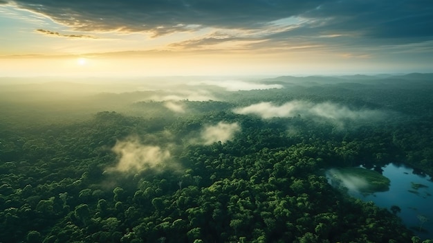 Foto splendida vista della giungla amazzonica all'alba ia generativa