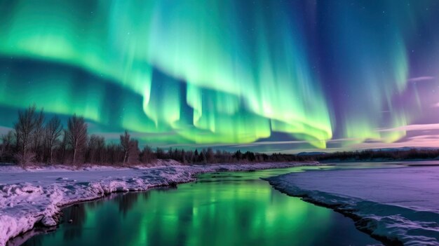 Photo beautiful view of the aurora in the sky at night