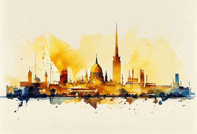 Beautiful view of Baghdad watercolor sketches generative AI