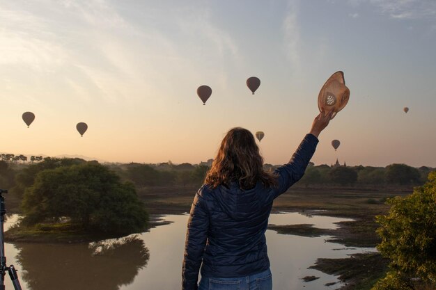 A beautiful view of balloons in Bagan Myanmar