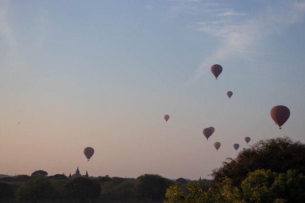 A beautiful view of balloons in Bagan Myanmar