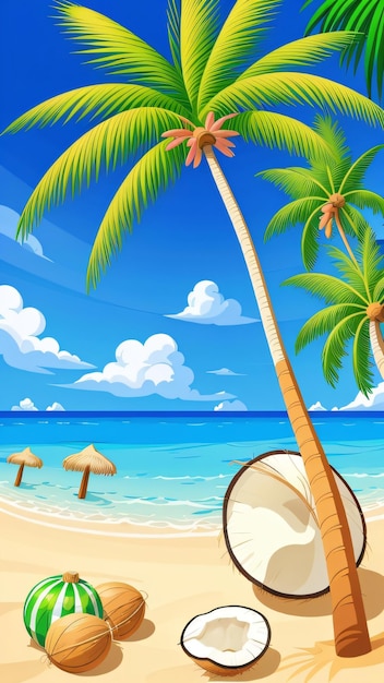 beautiful view of the beach coconut trees and blue sky