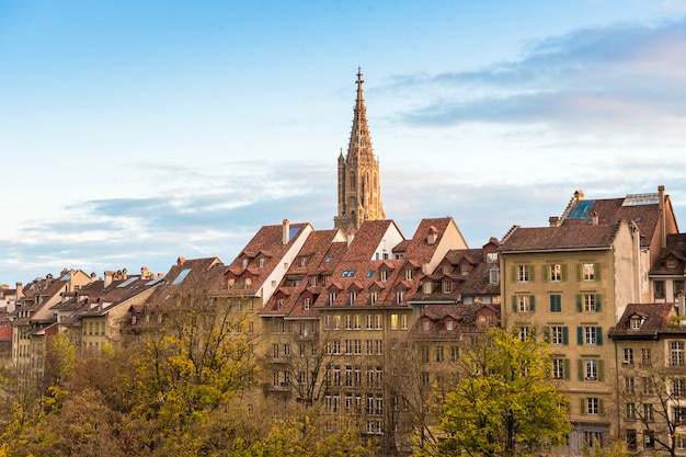 Beautiful view of Bern and Berner Munster cathedral in Switzerland