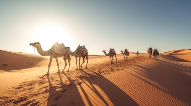 Beautiful view of camels in the desert