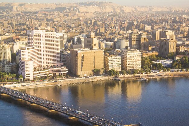 Beautiful view of the center of Cairo and Zamalek island from the Cairo Tower in Cairo, Egypt