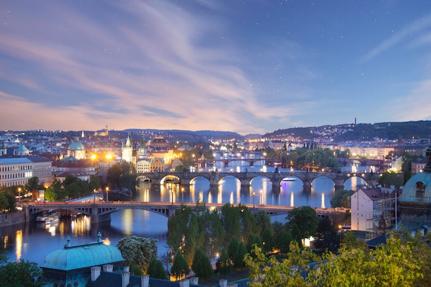 Beautiful view of Charles Bridge, Old Town and Old Town Tower of Charles Bridge, Czech Republic