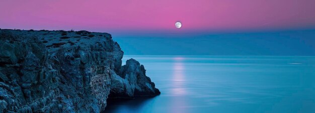 Photo beautiful view of a cliff in the moonlight