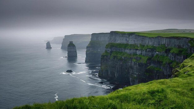 Photo beautiful view of the cliffs of moher in ireland on a gloomy day