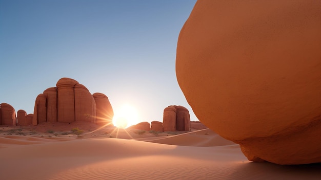 A Beautiful View Of A Desert With A Large Rock In The Middle AI Generative