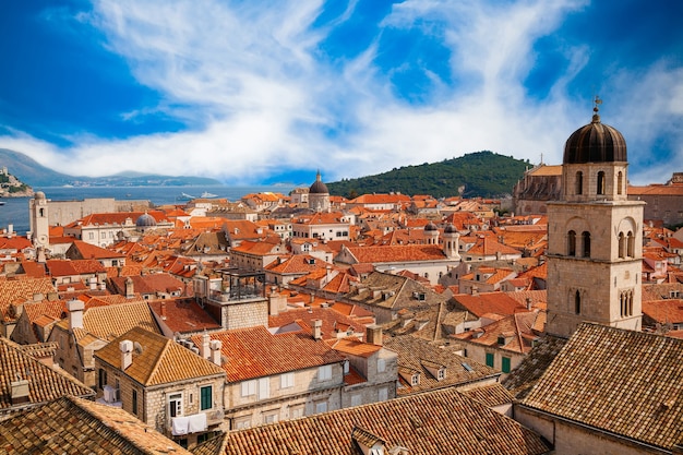 Beautiful view of Dubrovnik Old town from its City Walls, South Dalmatia, Croatia