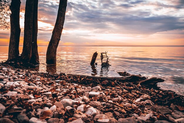 Photo beautiful view during the evening sunset over the river