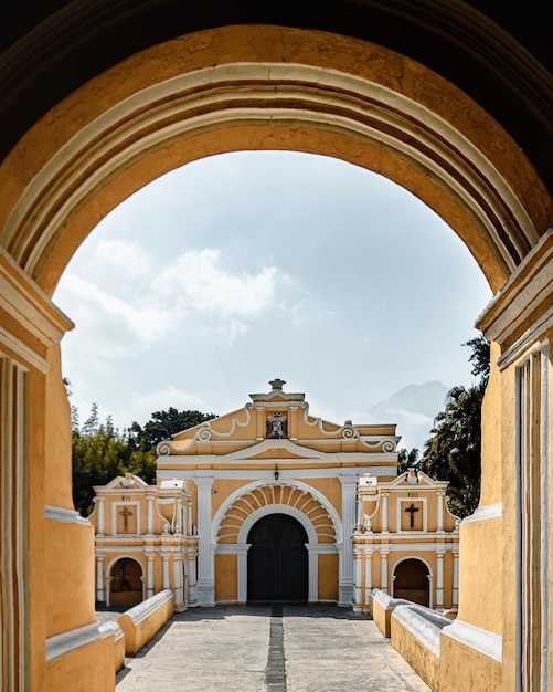 A beautiful view of El Calvario Church in Antigua Guatemala, Central America