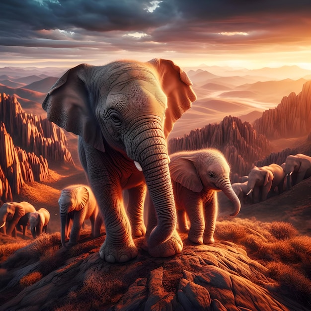 Beautiful view of elephant and mountains image of world wildlife day